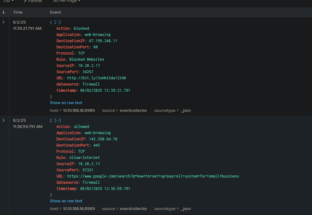 Splunk Endpoint Index Creation Screenshot